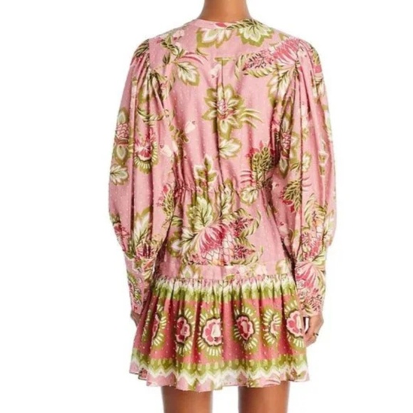 Farm Rio Aura Peasant Dress Women's Pink Floral Cotton Beaded Tassels Boho (S) - Picture 6 of 16